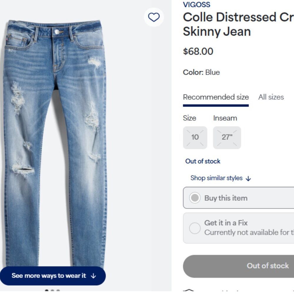 Vigoss Colle distressed cropped skinny jeans Size 30